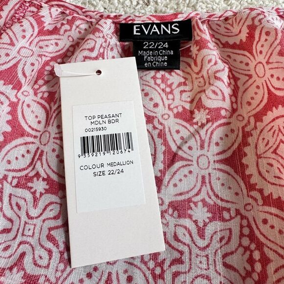 Evans Top Womens Plus Size 22/24 peasant Medallion Border Boho Tunic Tassels New - Picture 12 of 14